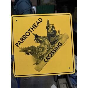 Vintage‎ Parrothead Crossing Yellow Metal Sign Jimmy Buffett Style Wall Decor
